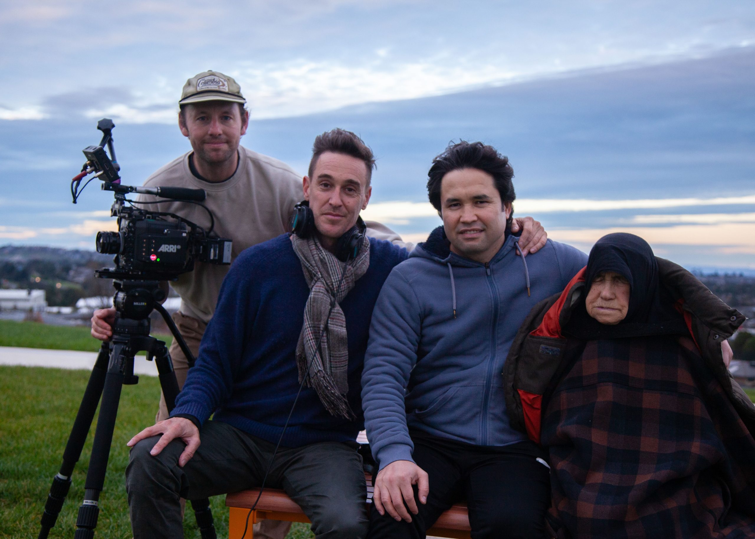 My Refugee Journey film team. L-R Benjamin Bryan, Kasimir Burgess, Barat Ali Batoor with Hawa